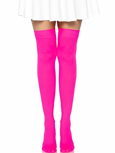 Leg Avenue Women's Solid Hue Thigh Highs, Neon Pink, One Size