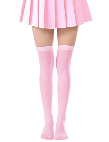 Lastclream Women Costume Thigh High Silk Stockings for Girls Over Knee Socks Cosplay Knee High Hosiery (Pink)