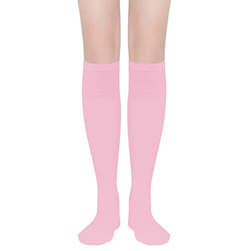 DOOVID Casual Knee High Socks for Women Tube Socks Elasticity Athletic Socks Thin Stripe Knee High Stockings Pink One Size