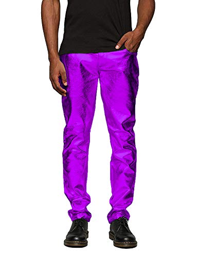 COOFANDY Mens Metallic Shiny Jeans Party Dance Disco Nightclub Pants Straight Leg Trousers