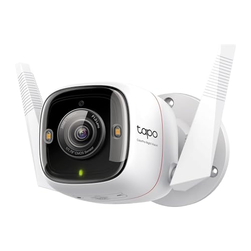 TP-Link Tapo ColorPro Outdoor Camera | Plug-in | Daylight Clarity at Night | 2K QHD | Person/Pet/Vehicle Detection | Local/Cloud Storage | 127 FOV | Built-in Siren | Works w/Alexa & Google Home