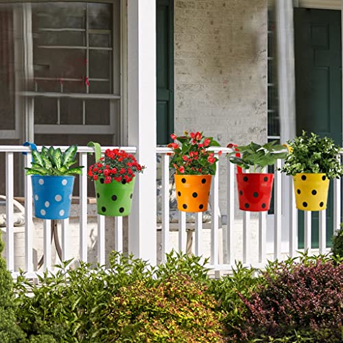 Trust Basket Single Pot Railing Planter, Set of 5 (Red, Yellow, Blue, Orange, Green)