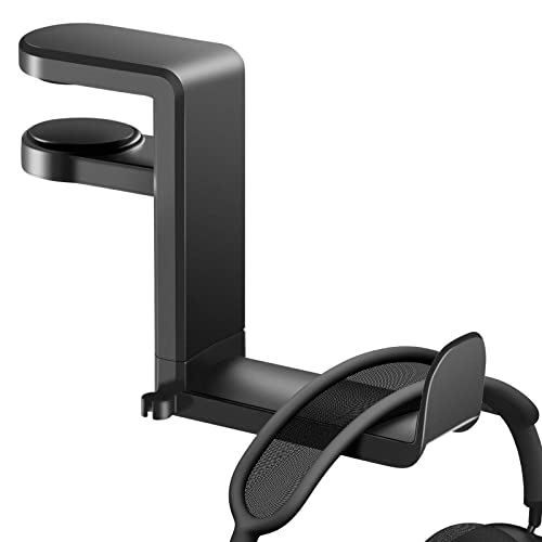 Tandoler for Headset Headphone Hook Holder Hanger Mount, Headphones Stand with Adjustable & Rotating Arm Clamp, Under Desk Design, Universal FitBuilt in Cable Clip Organizer,Black