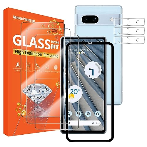 Seninhi [3+3Pack] for Google Pixel 7A Screen Protector 3Pack + Camera Lens Protector 3Pack, Tempered Glass Screen Protector [With Easy Installation Frame] [9H Hardness] [Anti-Scratch] [Bubble Free]-Clear Pixel 7A 5G