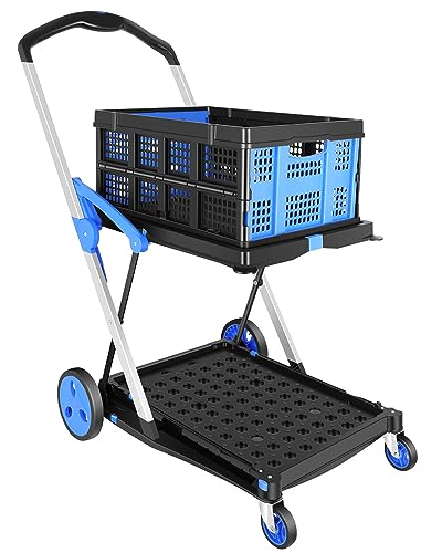 Collapsible Utility Cart,Multi use Functional Shopping Carts with Storage Crate Adjustable Moving Cart Folding Trolley Lightweight, Storage Cart with Removable Basket Carries