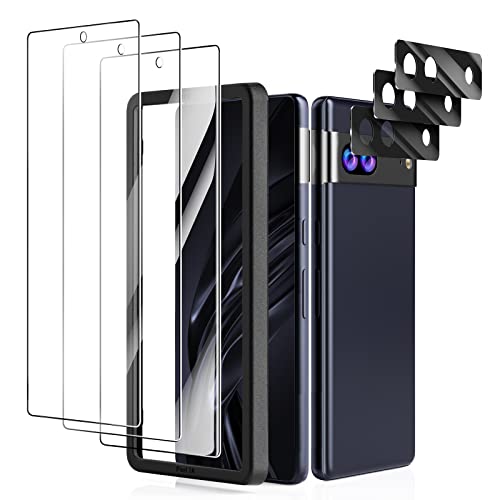 Jeluse 3+3 Pack Designed for Google Pixel 7a Screen Protector 6.1'', with 3 Pack Tempered Glass Screen Protector & 3 Pack Camera Lens Protector, [Fingerprint Unlocked], Bubble Free, Alignment Tool
