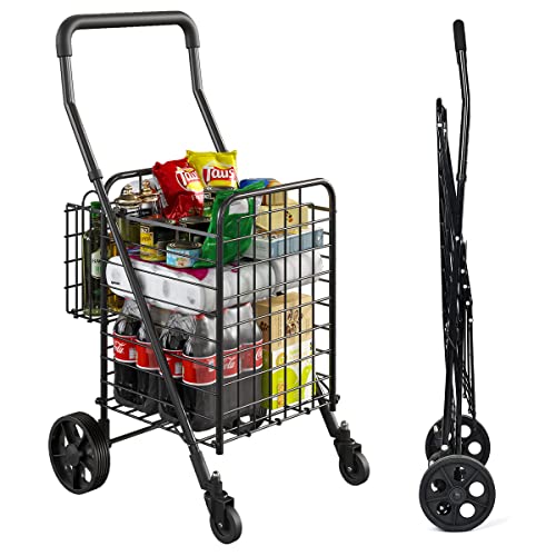 Siffler Grocery Shopping Cart with 360 Swivel Wheels Folding Utility Cart with 3-Height Adjustable Handle Easily Collapsible Cart with 66lb Extended Foam Cover, Trolley for Laundry, Groceries, Travel