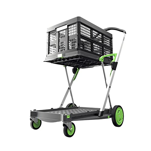 CLAX The Original | Made in Germany | Multi use Functional Collapsible carts | Mobile Folding Trolley | Shopping cart with Storage Crate | Platform Truck (Green)