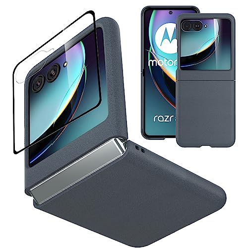 Eastcoo Slim Fit Moto Razr Plus 2023 Case, [Built-in Clear Hard Front Screen Film+Hard PC Back] [Frosted Feel] Non-Slip Lightweight Full-Body Protective Case Cover for Motorola Razr+ 2023 5G, Gray