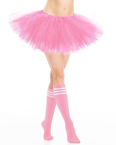 Adult Tutu Skirt 5 Layered Tulle Tutu Skirt Princess Runners Costumes Tube Socks for Women (Light Pink)