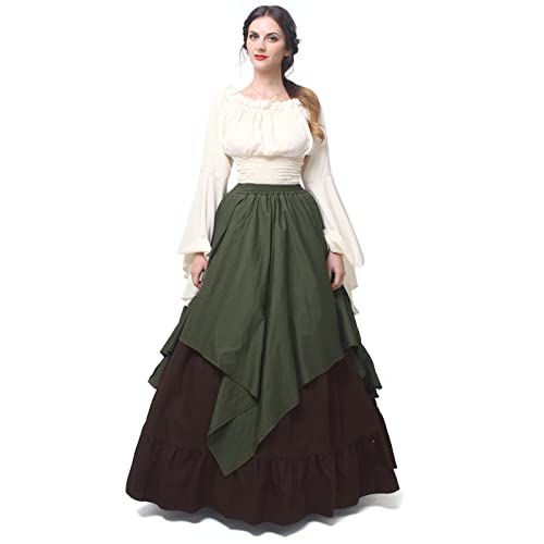 Women Medieval Dress Gothic Victorian Fancy Dresses (XX-Large, ArmyGreen&Dark Brown)GC229D-XXL
