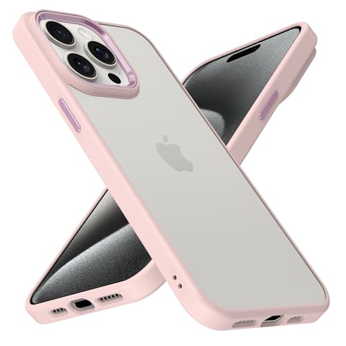 ZETAICIFANG Shockproof Phone Case for iPhone 15 Pro Max, 4FT Military Drop Protection Translucent Matte Hard Back with Soft Edge Airbag Protective Phone Cases (6.7") 2023 (Pink)