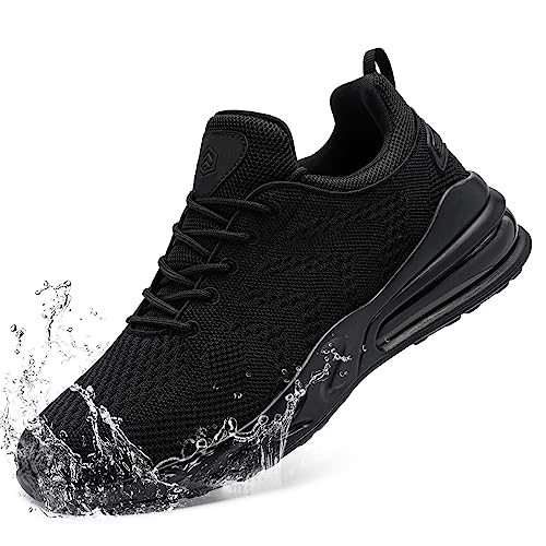 LARNMERN Men Non Slip Work Sneakers Water Resistant Food Service Zapatos Trabajo Antideslizantes Walking Shoes Waterproof Shoes Slip-on, Black 10.5