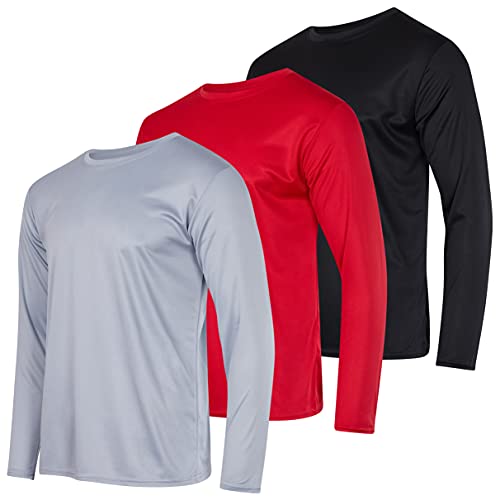 3 Pack: Men's Long Sleeve Mesh T-Shirts - Dry Fit, Athletic, UPF, Gym & Hiking - Set 2, L