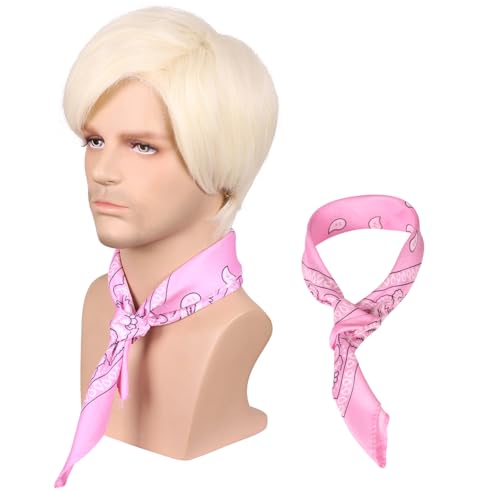 FantaLook Short Blonde Cosplay Wig with Bandana for Mens Halloween Costume