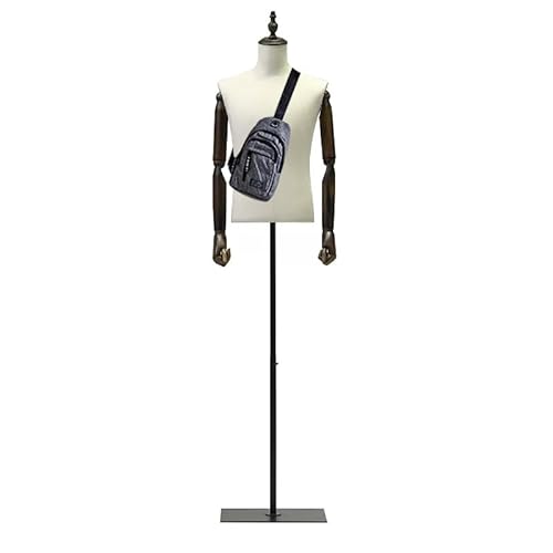 Male Mannequin Torso with Metal Stand and Wooden Arms , Dress Form Male Height Adjustable 53-76inch, Pinnable Torso Display for Clothing Retail Sewing Shop (Without Holders)