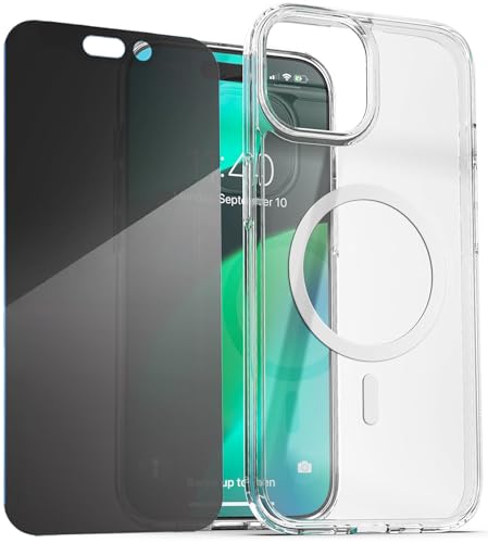 Encased Privacy Case, Designed for iPhone 15 Pro Max (2023) Slim-fit Clear Case with Anti-Spy Screen Protector, 9H Tempered Glass (Compatible with MagSafe)