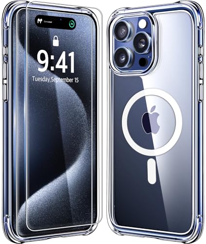 Mkeke Magnetic for iPhone 15 Pro Max Case Ultra, [Compatible with Magsafe][Not-Yellowing] with 2X Screen Protector, Shockproof Phone Case for iPhone 15 Pro Max 2023