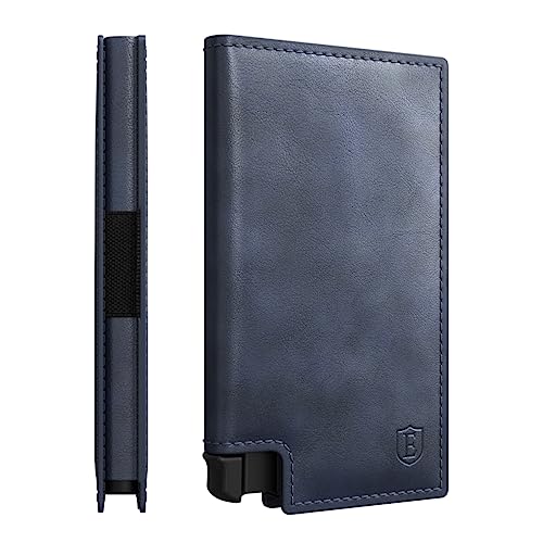 Ekster Parliament Men's Wallet | RFID Blocking Leather Minimalist Wallet | Slim Wallet for Men - Designed for Quick Card Access with Push Button (Steel Blue)