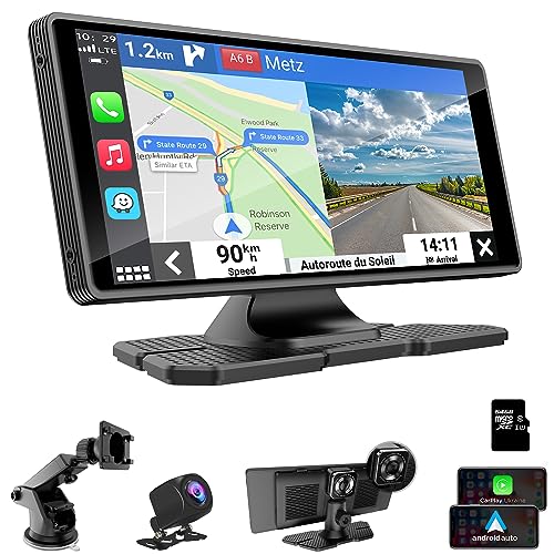 Dogfuel Wireless Portable Apple Carplay Car Stereo, 9.3'' Carplay Stereo&Android Auto Touch Screen with 2.5K Dash Cam, 1080p Backup Camera/Loop Recording/Bluetooth GPS Navigation Head Unit/Mirror Link