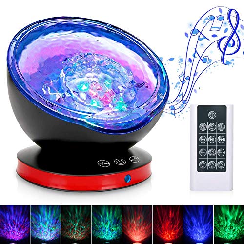 Ocean Wave Projector,360roting 8 Lighting Modes,Sunroof Projector with 6 Sleep aids,Remote Control LED Projector Light,Timing Function,Room Projector Suitable for Children,Bedroom,Living Room(Black)