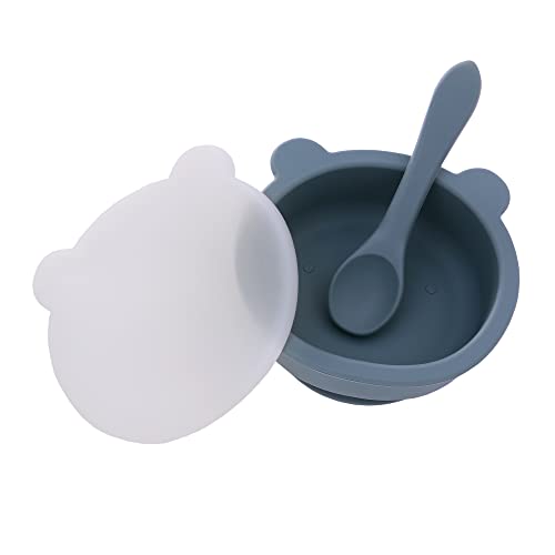 Silicone Suction Bowls For Baby, Leakproof Baby Bowls And Spoons With Lid, Safe Baby Feeding Set, Bpa-Free Baby Led Weaning Supplies, For 6-36 Months Babies Kids Toddlers Infants Blue