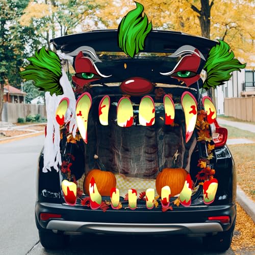 Copkim Halloween Trunk or Treat Decorations with Clown Pattern Kit Scary Face Garage Door Decoration with Huge Eyes Halloween Car Decor with Adhesive Tape for SUV Archway Home Haunted House Outdoor