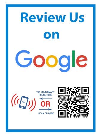 Review Us On Google Sticker - Touchless QR Code and NFC Tag - Two-Sided Social Media Storefront Window Decal - Custom-Designed for Google