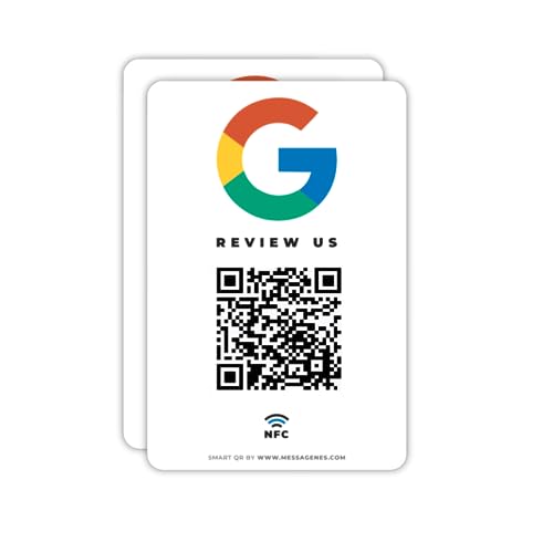 MESSAGENES | Review Us on Google QR Code Stickers | Reusable Smart QR Code and NFC | Pack 2 Rectangular Units | Easy Reviews | Modify Link Whenever You Want | Google Decal for Business