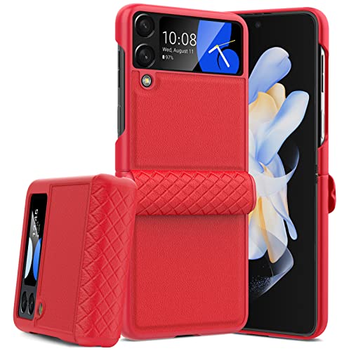 GooseBox for Samsung Galaxy Z Flip 4 Leather Case with Hinge Protection | Heavy Duty Protection | Shockproof Non-Slip Thickening Hinge Full-Body Protection Cover for Galaxy z flip 4 5G - (Red)
