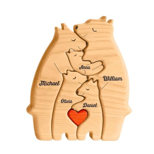 GadgetsTalk We are One - Personalized Bear Family Puzzle with 1-8 Family Name, Wooden Decor, Christmas, Birthday Gifts for Mom, Dad, Wooden Sculpture, House Warming Gifts Ideas