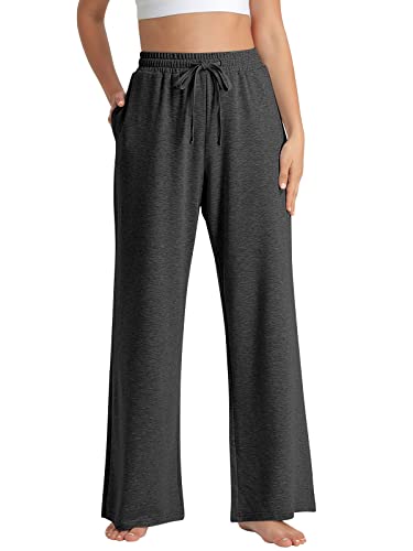 AUTOMET Wide Leg Pants Women-Cozy Pajamas Sweatpants-Comfy High Waisted Sports Athletic Lounge Trousers Women with Pockets