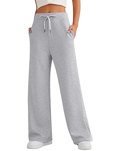 LILLUSORY Women's Straight Leg Sweatpants 2023 Fall Fashion Cute Teen Girl Baggy Flare Jogger Palazzo Jogging Sweat Pants Outfits Clothes with Pockets Light Grey