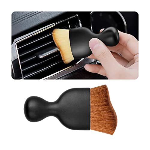Blilo Car Interior Detailing Brush, Auto Soft Hair Cleaning Brushes, Curved Dirt Dust Collectors, Removal Tool for Dashboard Air Conditioner Vents Leather Computer, Scratch Free (Dark Brown)
