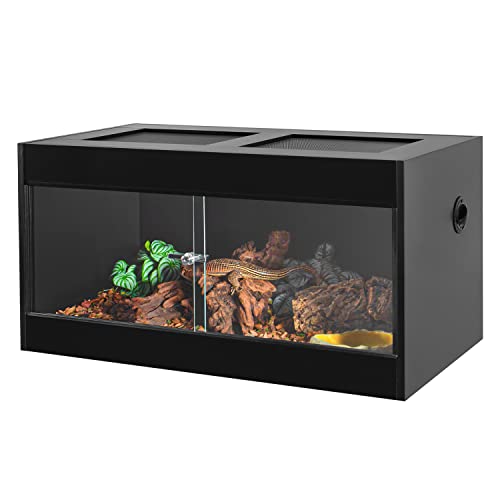 OIIBO 50 Gallon Reptile Original Wood Enclosure, Reptile Terrarium with Double Hinge Sliding Doors and Top Screen Ventilation Black Reptiles Habitat Lounge (Knock-Down) (36"x18"x18")