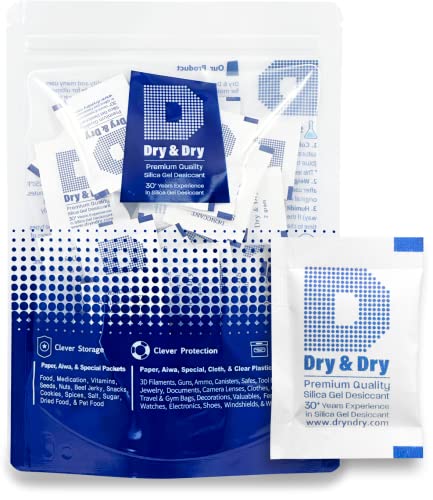 Dry & Dry 2 Gram [100 Packets] Silica Gel Packets Desiccants, Silica Packets - Rechargeable Silica Gel Packs, Moisture Absorbers, Desiccants Packets, Silica Gel