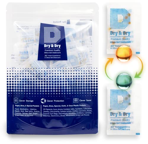 Dry & Dry 2 Gram [120 Packets] Orange Indicating Silica Gel Packets Desiccant - Food Safe Silica Gel Packs, Silica Gel, Desiccant Packs, Moisture Absorbers, Silica Packets