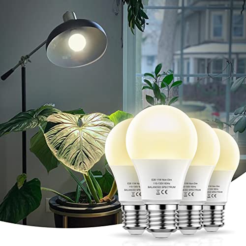 Grow Light Bulbs, LED Grow Light Bulb A19, Full Spectrum Light Bulb, Grow Bulb E26 Base, 11W Plant Light Bulbs 100W Equivalent, Grow Light Bulb for Indoor Plants, Flowers, Greenhouse, 4 Pack