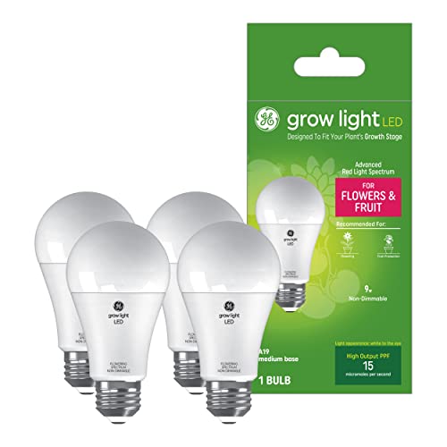 GE Grow Light for Plants, LED Light Bulb for Flowers and Fruit with Advanced Red Light Spectrum, A19 Bulbs (4 Pack)