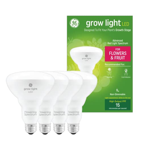 GE Lighting Grow Light for Plants, LED Floodlight Bulb for Fruits and Flowers, Advanced Red Spectrum, High Output PPF 15 Micromoles Per Second,white (4 Pack)