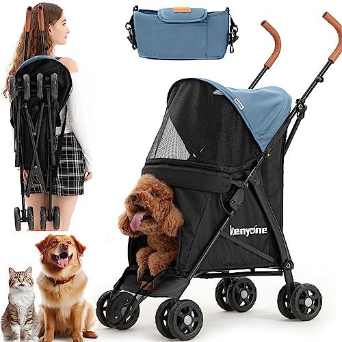 Kenyone Dog Stroller for Small Dogs, Lightweight Pet Stroller for Small Dogs, Premium Portable Compact Travel Dog Stroller for Small and Medium Cats, Dogs, Puppy Blue