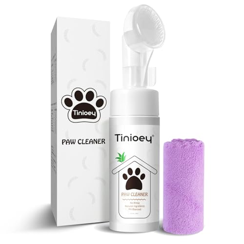 Tinioey Paw Cleaner for Dogs and Cats| Clean Paws No-rinse Foaming Cleanser(5 oz)| Dandelion Paw Cleanser Paw Brush for Dogs| Dog Paw Scrubber| Cat Paw Cleaner (Fragrance Free, 1pcs)