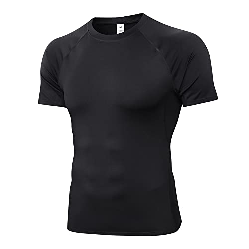 Men's Compression Shirts Short Sleeve Athletic Running T-Shirt Base-Layer Cool Dry Gym Undershirts Top Black