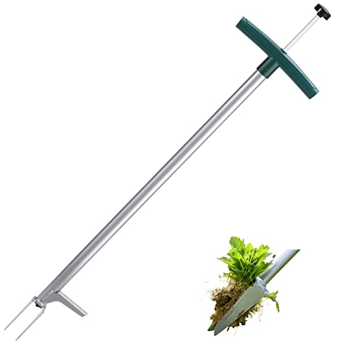 PERSZEN Weed Puller, Stand Up Weeder Manual Weeding Tool, Long Handle Gardening Weed Puller Tool for Dandelion, Twist Hand Weeder with 2 Stainless Steel Claws Grabber