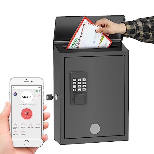 WeHere Mailbox with Electronic Lock, Wall Mount Mailbox for Outside Waterproof Design, One Time Code/Permanent Code/Spare Keys Unlock, Medium Capacity for Collect Letters, Magazines 14x10x4 Inch