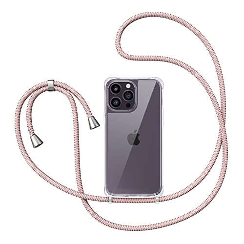 ZTOFERA Compatible with iPhone 15 Pro Max,Clear Case with Adjustable Lanyard,Soft Slim TPU Shockproof Protective Crossbody Case for iPhone 15 Pro Max,6.7 inch-Rose Gold