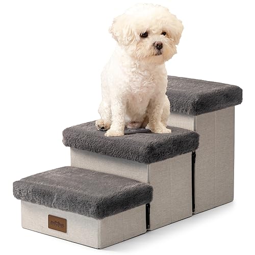 COZY KISS Dog Stairs for Small Dogs, Pet Stairs for High Beds and Couch, Pet Ramp for Small Dogs and Cats, 2-Step Grey