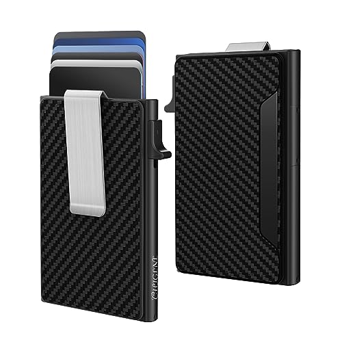 Minimalist Wallet for Men - with Money Clip, Slim Wallet Card Case Holder, Aluminum Pop Up Wallets with Gift Box, Metal Mens Wallet, RFID Blocking, Top-Grade Carbon Fiber Leather | 8 Card Capacity