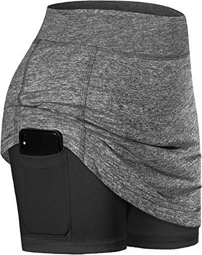 BLEVONH Mini Skirt,Ladies Slim Fit A-Line Tight Skirts Miss Cute Stretchy Waistband Pickleball Skort Juniors Spandex Athletic Tennis Skorts with Shorts Dressy Skirted Swim Bottoms for Women Gray M