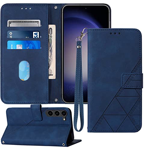 Moment Dextrad for Galaxy S23 Case,S23 Case Wallet [Kickstand][Wrist Strap][Card Holder Slots] TPU Interior Protective,PU Leather Folio Flip Cover for Samsung S23 (Blue)